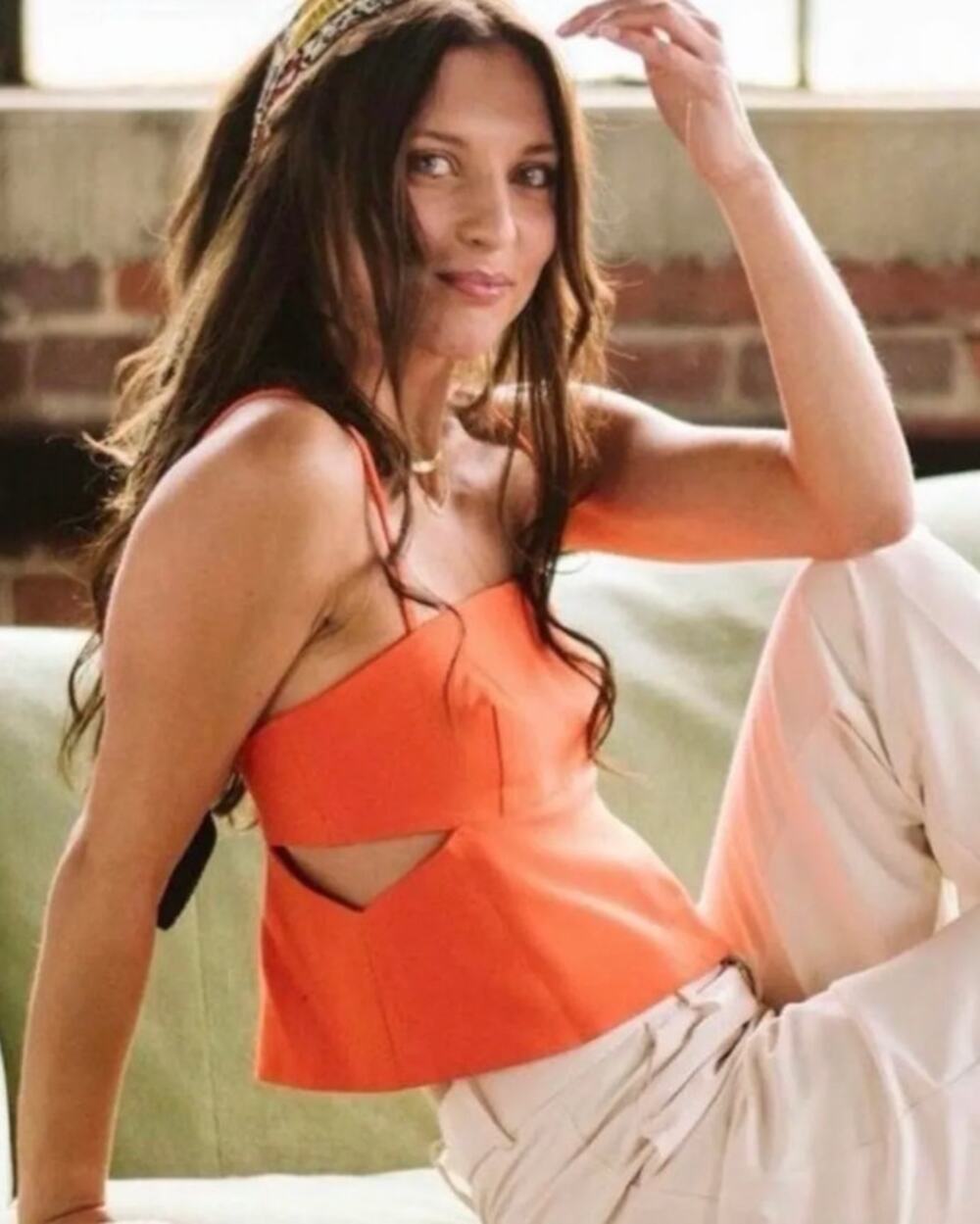 ZARA Orange Spaghetti Strap Side Cut Outs Cropped Top Size XL